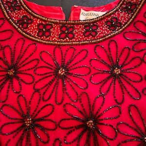 Adrianna Papell Red and Black Silk Beaded blouse
